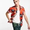 Superdry Vintage Hawaiian Short Sleeve Shirt In Orange For Men Aya Burnt Orange Flo