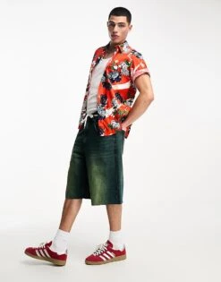 Superdry Vintage Hawaiian Short Sleeve Shirt In Orange For Men Aya Burnt Orange Flo -Mens Out Fit Deals 204893164 4