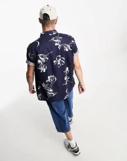 Superdry Vintage Hawaiian Short Sleeve Shirt In Navy For Men Mono Hibiscus Navy -Mens Out Fit Deals 204893367 4