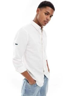 Superdry Studio Linen Long Sleeve Shirt In White For Men -Mens Out Fit Deals 205320171 1 white 1