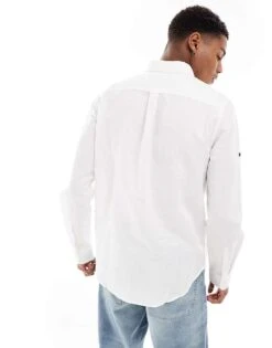 Superdry Studio Linen Long Sleeve Shirt In White For Men -Mens Out Fit Deals 205320171 4