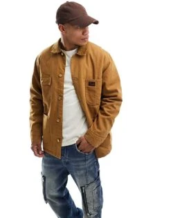 Superdry Surplus 4 Pocket Chore Jacket In Denim Co Tobacco Brown For Men
