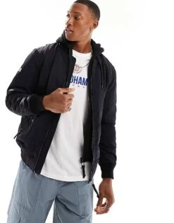 Superdry Military Hooded MA1 Jacket In Jet Black For Men -Mens Out Fit Deals 205585104 1 jetblack 1