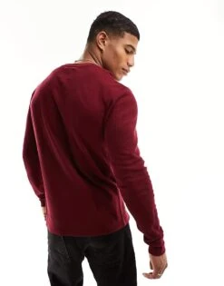 Superdry Waffle Long Sleeve Henley Top In Stanton Red For Men -Mens Out Fit Deals 205585293 4