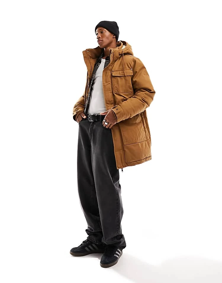 Superdry Workwear Hooded Parka In Denim Co Tobacco Brown For Men 3 Superdry Workwear Hooded Parka In Denim Co Tobacco Brown For Men