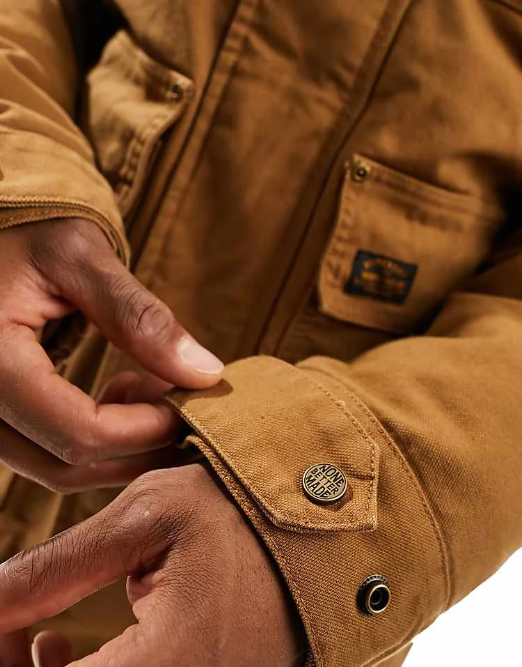 Superdry Workwear Hooded Parka In Denim Co Tobacco Brown For Men 4 Superdry Workwear Hooded Parka In Denim Co Tobacco Brown For Men - Image 2