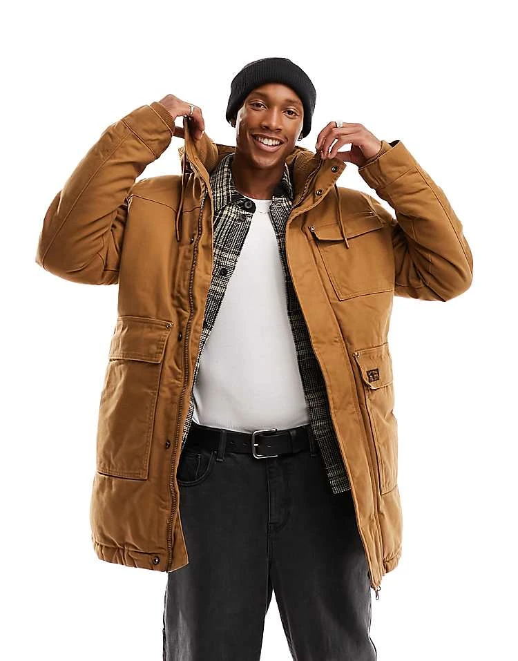 Superdry Workwear Hooded Parka In Denim Co Tobacco Brown For Men 6 Superdry Workwear Hooded Parka In Denim Co Tobacco Brown For Men - Image 4