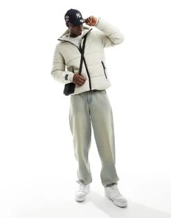 Superdry Hooded Sports Puffer Jacket In Pelican Beige For Men -Mens Out Fit Deals 205753117 2