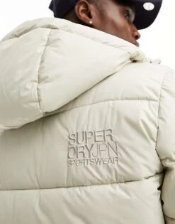 Superdry Hooded Sports Puffer Jacket In Pelican Beige For Men -Mens Out Fit Deals 205753117 3
