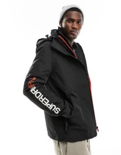 Superdry Hooded Yachter Windbreaker Jacket In Black/bold Orange For Men -Mens Out Fit Deals 205753170 2