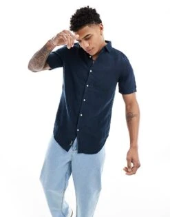 Superdry Studios Casual Linen Shirt In Navy For Men -Mens Out Fit Deals 206219203 1 navy 1