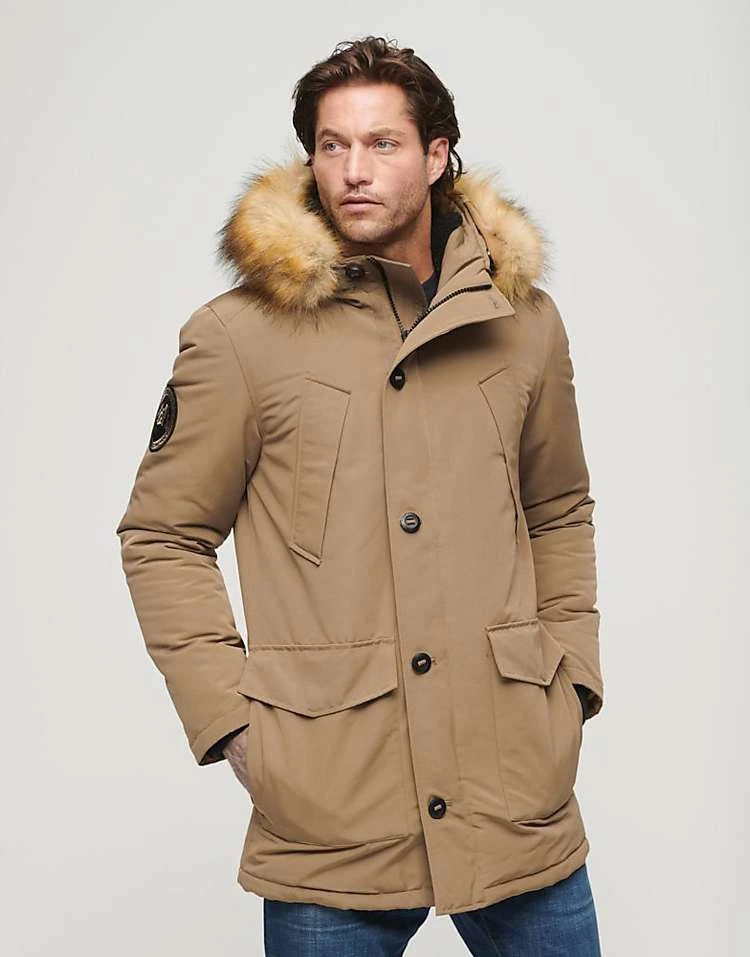 Superdry Everest Faux Fur Hooded Parka Coat In Sandstone Brown For Men 3 Superdry Everest Faux Fur Hooded Parka Coat In Sandstone Brown For Men