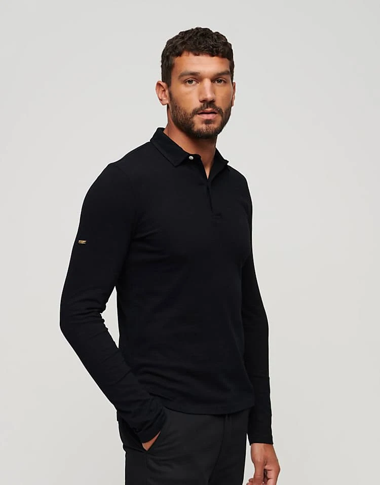 Superdry Studios Long Sleeve Jersey Polo Shirt In Black For Men 7 Superdry Studios Long Sleeve Jersey Polo Shirt In Black For Men - Image 5
