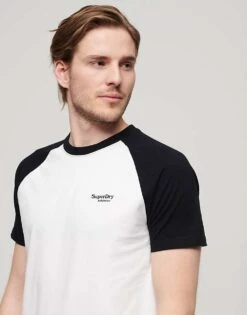 Superdry Cotton Essential Logo Baseball T-shirt In Optic/black For Men -Mens Out Fit Deals 206304956 1 opticblack 1