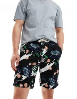 Superdry Bermuda Shorts In Aya Black Floral For Men