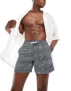 Superdry Printed 15-inch Swim Shorts In Navy Watercolour Stripe Print For Men