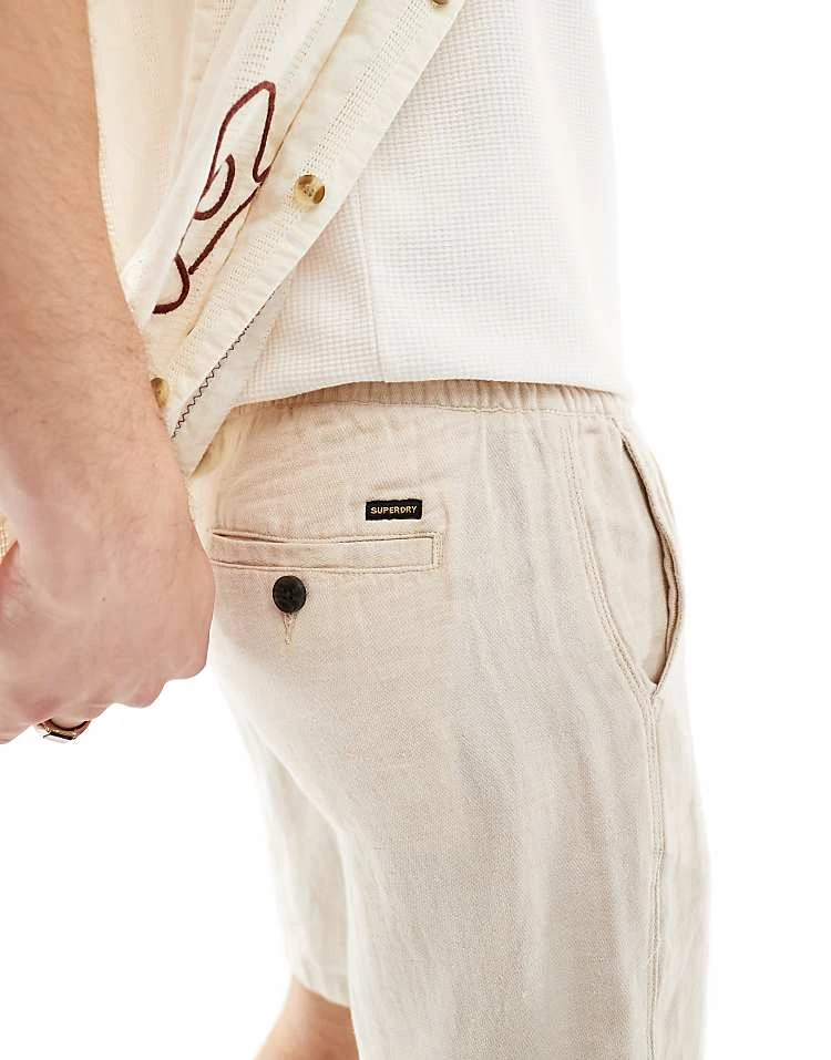 Superdry Drawstring Linen Shorts In Stone Grey For Men 5 Superdry Drawstring Linen Shorts In Stone Grey For Men - Image 3