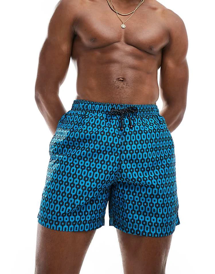Superdry Printed 15-inch Swim Shorts In Navy Geo Print For Men 6 Superdry Printed 15-inch Swim Shorts In Navy Geo Print For Men - Image 5