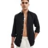 Superdry Casual Linen Long Sleeve Shirt In Black For Men