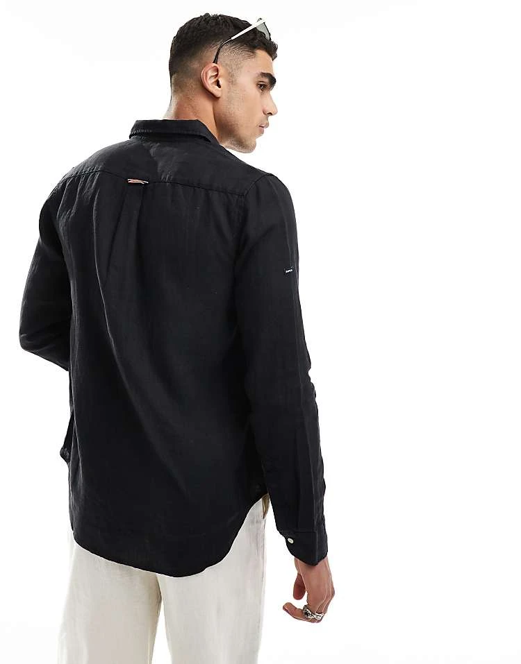 Superdry Casual Linen Long Sleeve Shirt In Black For Men 5 Superdry Casual Linen Long Sleeve Shirt In Black For Men - Image 3