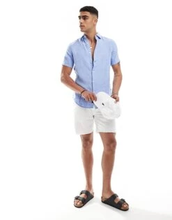 Superdry Studios Casual Linen Shirt In Light Blue Chambray For Men -Mens Out Fit Deals 206838540 3