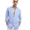 Superdry Casual Linen Long Sleeve Shirt In Light Blue Chambray For Men -Mens Out Fit Deals 206838651 1 lightbluechambray