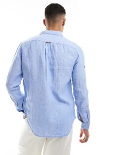 Superdry Casual Linen Long Sleeve Shirt In Light Blue Chambray For Men -Mens Out Fit Deals 206838651 3