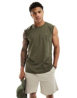 Superdry Cotton Essential Logo Tank Top In Olive Night Green For Men -Mens Out Fit Deals 206848759 3