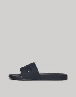 Superdry Vegan Logo Pool Sliders In Rich Navy/rich Navy For Men