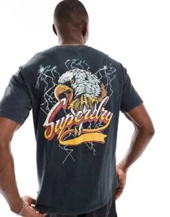 Superdry Biker Rock Graphic Loose Tee In Mid Back In Black For Men