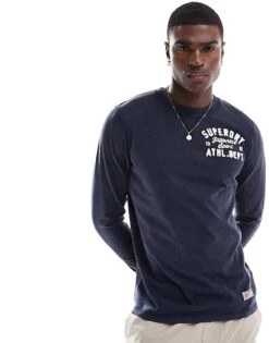 Superdry Vintage Athletic Long Sleeve Top In Rich Navy For Men -Mens Out Fit Deals 207127002 1 richnavy 1