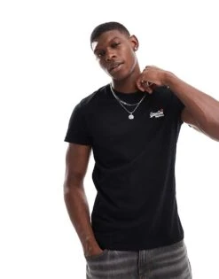 Superdry Essential Embroidered T-shirt In Black For Men