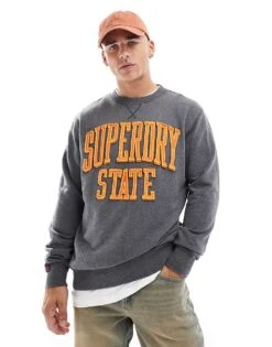 Superdry Vintage Athletic Crew Sweatshirt In Charcoal Marl For Men -Mens Out Fit Deals 207206055 1 charcoalmarl 1