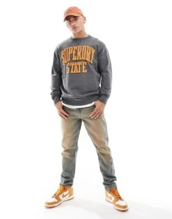 Superdry Vintage Athletic Crew Sweatshirt In Charcoal Marl For Men -Mens Out Fit Deals 207206055 4