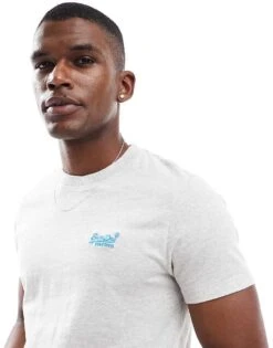 Superdry Cotton Essential Logo T-shirt In Lighting Gry Grndle/fluro Blue For Men -Mens Out Fit Deals 207206105 1 lightinggrygrndlefluroblue 1
