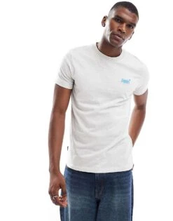 Superdry Cotton Essential Logo T-shirt In Lighting Gry Grndle/fluro Blue For Men -Mens Out Fit Deals 207206105 4