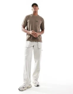 Superdry Contrast Stitch Pocket T-shirt In Washed Morel Brown For Men -Mens Out Fit Deals 207272069 4