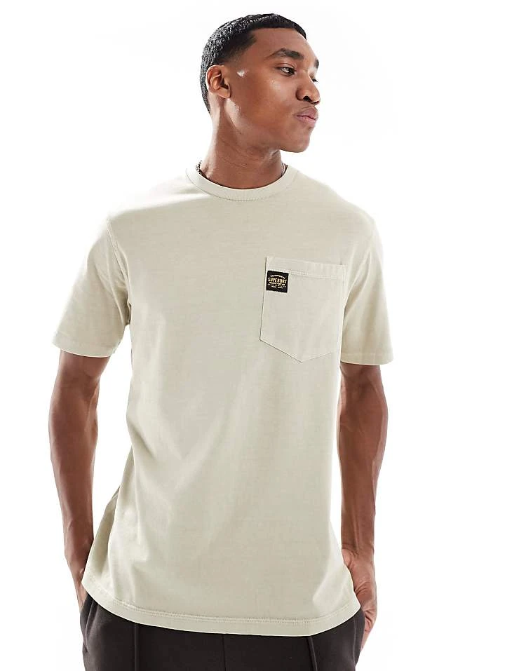 Superdry Contrast Stitch Pocket T-shirt In Washed Pelican Beige For Men 7 Superdry Contrast Stitch Pocket T-shirt In Washed Pelican Beige For Men - Image 5