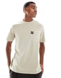 Superdry Contrast Stitch Pocket T-shirt In Washed Pelican Beige For Men
