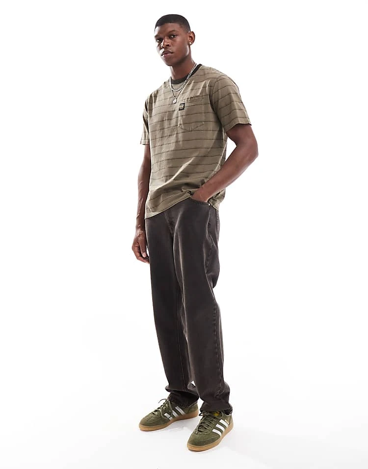 Superdry Textured Stripe Pocket T-shirt In Washed Morel Brown Stripe For Men 6 Superdry Textured Stripe Pocket T-shirt In Washed Morel Brown Stripe For Men - Image 4