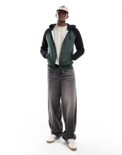 Superdry Essential Baseball Zip Hoodie In Deep Forest Green Marl/black For Men