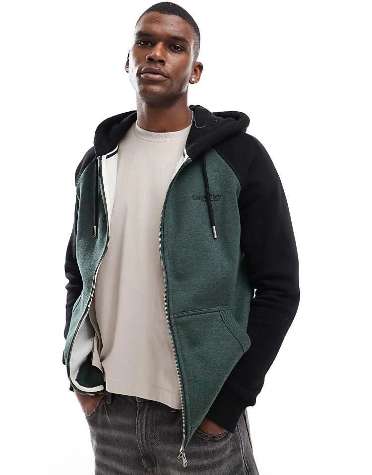 Superdry Essential Baseball Zip Hoodie In Deep Forest Green Marl/black For Men 5 Superdry Essential Baseball Zip Hoodie In Deep Forest Green Marl/black For Men - Image 3