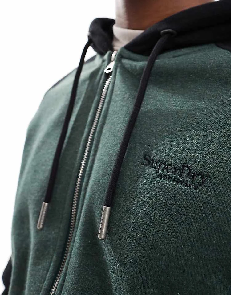 Superdry Essential Baseball Zip Hoodie In Deep Forest Green Marl/black For Men 6 Superdry Essential Baseball Zip Hoodie In Deep Forest Green Marl/black For Men - Image 4