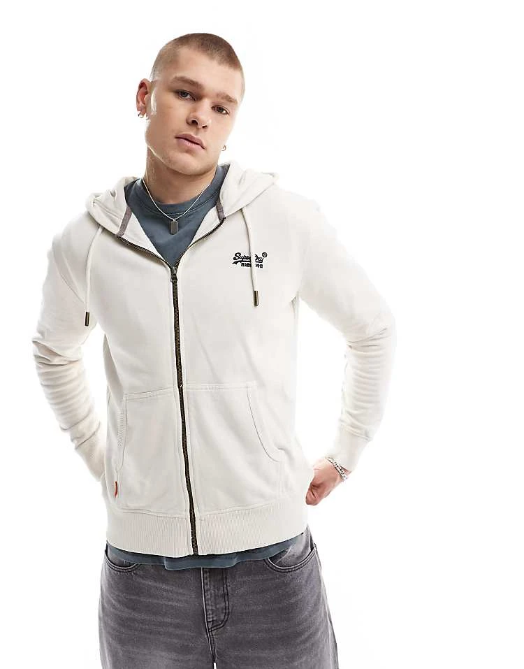 Superdry Essential Logo Washed Zip Hoodie In Washed Chalk For Men 3 Superdry Essential Logo Washed Zip Hoodie In Washed Chalk For Men