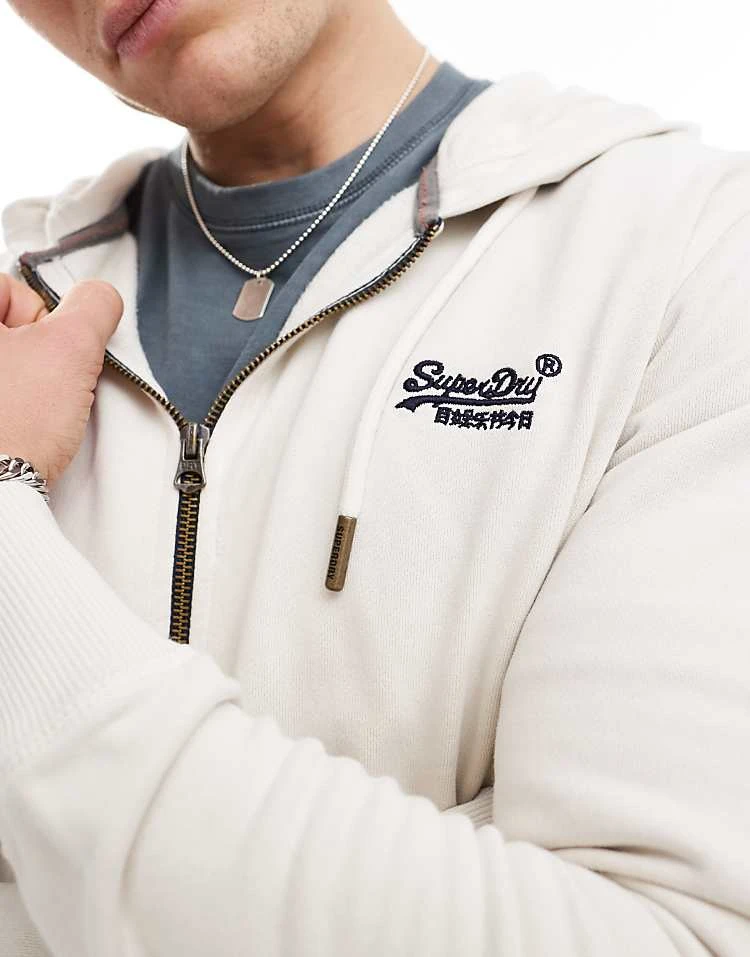 Superdry Essential Logo Washed Zip Hoodie In Washed Chalk For Men 4 Superdry Essential Logo Washed Zip Hoodie In Washed Chalk For Men - Image 2