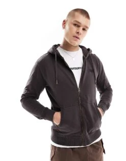 Superdry Essential Logo Zip Hoodie In Washed Ganache Brown For Men