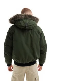 Superdry Everest Faux Fur Bomber Jacket In Army Green For Men -Mens Out Fit Deals 207403495 4