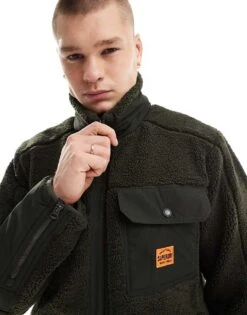 Superdry Expedition Borg Hybrid Jacket In Surplus Goods Olive Green For Men -Mens Out Fit Deals 207404147 2