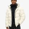 Superdry Hooded City Graphic Puffer Jacket In Off White For Men