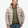 Superdry Hooded Tweed Sports Puffer Jacket In Beige Marl For Men -Mens Out Fit Deals 207469990 1 beigemarl